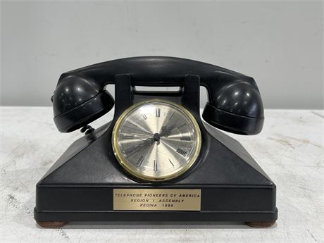 VINTAGE NORTHERN ELECTRIC TELEPHONE DESK CLOCK - 9” WIDE