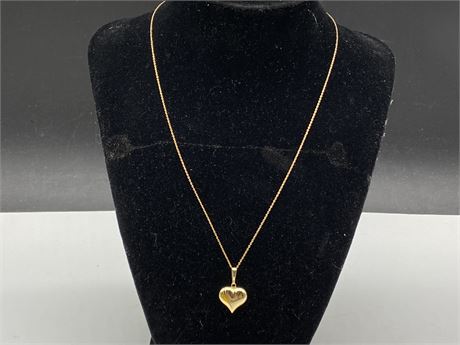10K GOLD CHAIN W/14K GOLD HEART PENDANT (CHAIN IS 18” W/2” EXTENSION)
