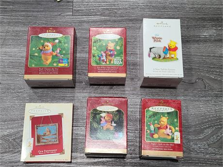 6 MISC POOH CHRISTMAS ORNAMENTS