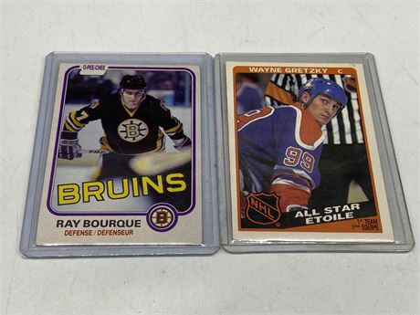 RAY BOURQUE 2ND YEAR CARD & 1984 GRETZKY 1ST TEAM ALL STAR CARD