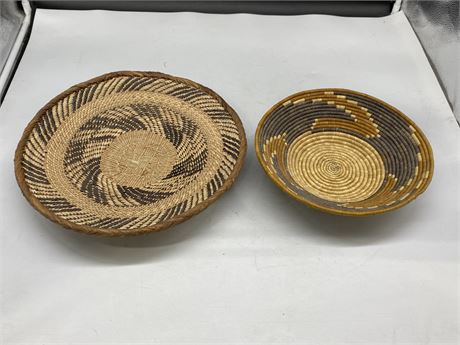 2 HANDWOVEN NATIVE BASKETRY BOWLS (Largest is 14”)