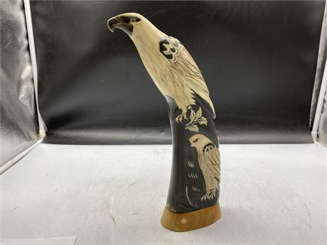 HAND CARVED WATER BUFFALO HORN - 13” TALL