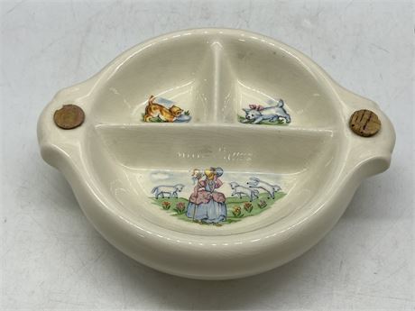 VINTAGE PORCELAIN BABY DISH (Fill with hot water to keep food warm) 9” WIDE