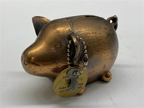 PIG WAR PIGGYBANK 1872-1972 W/KEY (3” TALL)