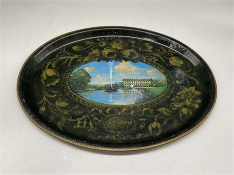 ANTIQUE CHATSWORTH TOLEWARE TIN TRAY (16” wide)
