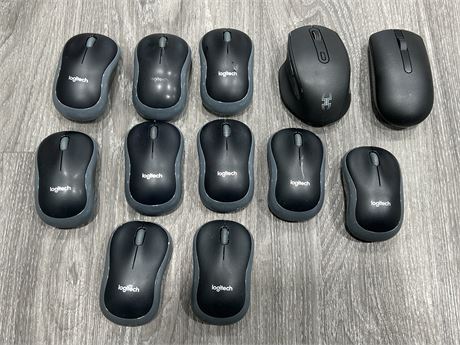 LOT OF 12 WIRELESS MOUSE’S - MOSTLY LOGITECH