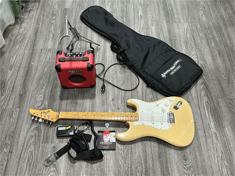 SERIES A GUITAR / ACCESSORIES, PRACTICE AMP, GIG BAG, STAND, ETC