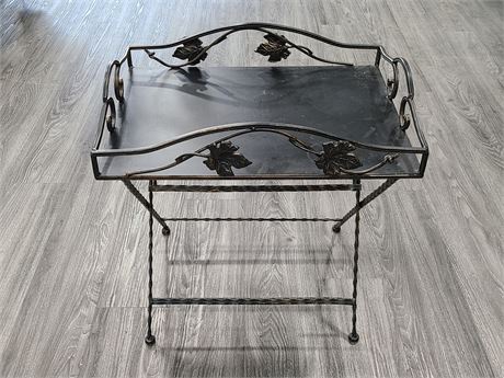 HEAVY ORNATE WROUGHT IRON METAL FOLDING SIDE TABLE (22"x16")