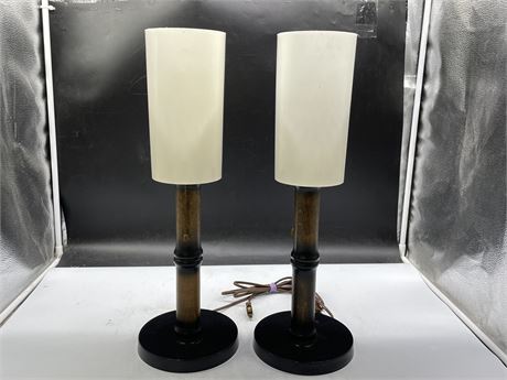 PAIR OF MCM FAUX BAMBOO TABLE LAMPS - 18” TALL
