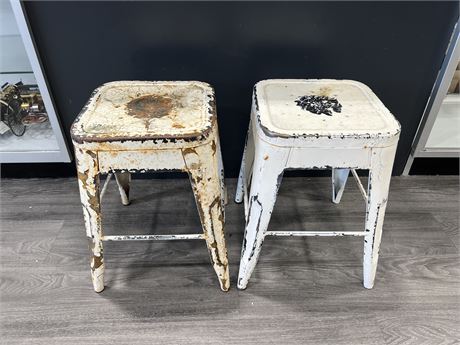 PAIR OF VINTAGE METAL STOOL PLANT STANDS - 18” TALL