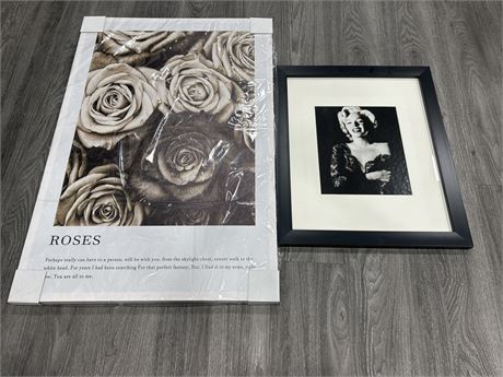 LOT OF 2 PRINTS - MARILYN MONROE & ROSES ON CANVAS