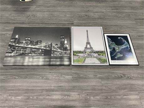 3 PICTURES / PRINTS (LARGEST IS 39”X29”)
