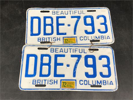 TWO 1972 BC LICENSE PLATES