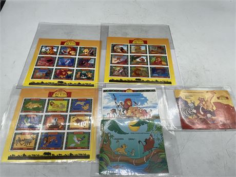 6 SHEETS DISNEY LION KING COLLECTIBLE STAMPS WITH COA