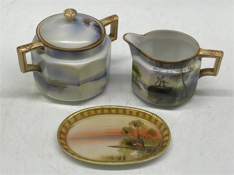 2 NORITAKE PIECES + NIPPON DISH (TALLEST IS 4”)