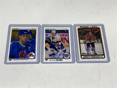 AUTOGRAPHED ROENICK ROOKIE & AUTOGRAPHED SAKIC / BRIND’AMOUR CARDS