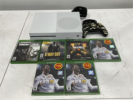 XBOX ONE S W/GAMES & CONTROLLER - WORKS