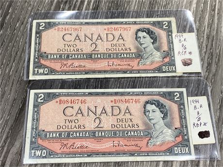 (2) 1954 CANADIAN $2 REPLACEMENT BILLS