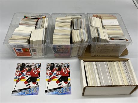 4 BOXES OF MISC NHL CARDS & 2 LARGE YOUNG GUNS
