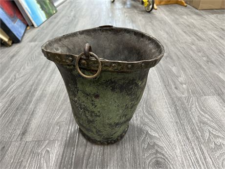 18TH CENTURY COPPER & LEATHER-BOUND WATER BUCKET - 10” DIAMETER 10” TALL