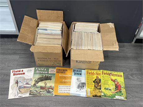 2 BOXES OF EARLY OUT DOORS MAGAZINES - MOSTLY FIELD & STREAM