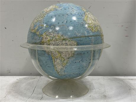 1961 GEOGRAPHIC WORLD GLOBE W/ACRYLIC STAND - MINT (14.5” TALL)
