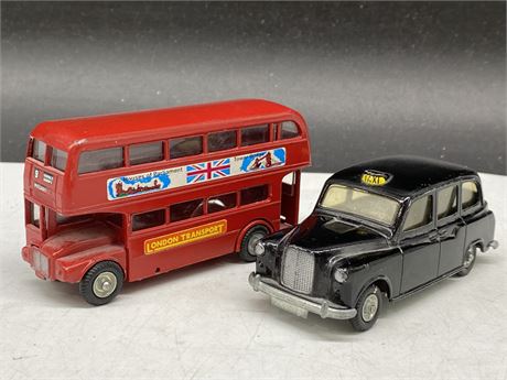 VINTAGE BUDGIE ENGLAND (DINKY) BUS & TAXI (3.5” LONG)