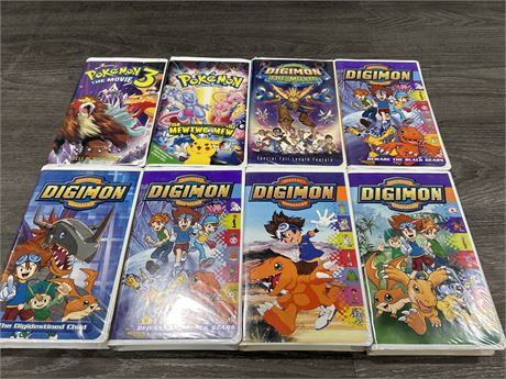 8 VHS POKÉMON AND DIGIMON MOVIES