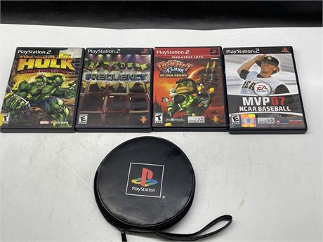4 PS2 GAMES & PLAYSTATION CD CASE