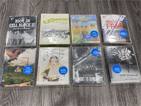 8 SEALED CRITERION BLU-RAY DVDS