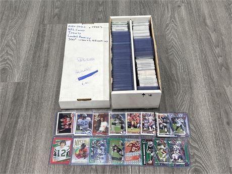 BOX OF 1990-2022 FOOTBALL CARDS 1500+ CARDS LOADED WITH ROOKIES N INSERTS