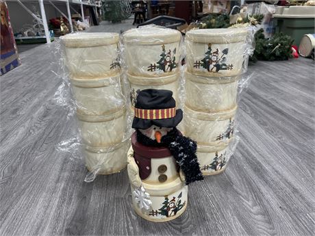14 NEW SNOWMEN STACKING BOXES - 11” TALL