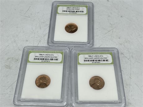 3 1980-1989 LINCOLN PENNIES