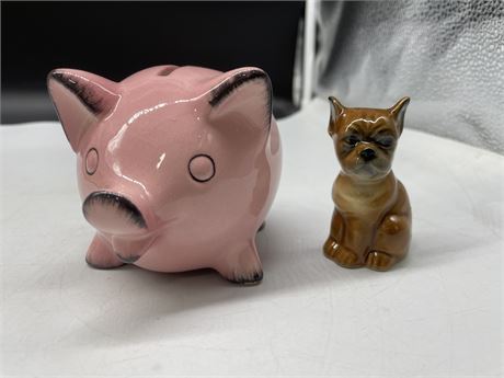 GOEBEL DOG AND PINK PIGGY BANK