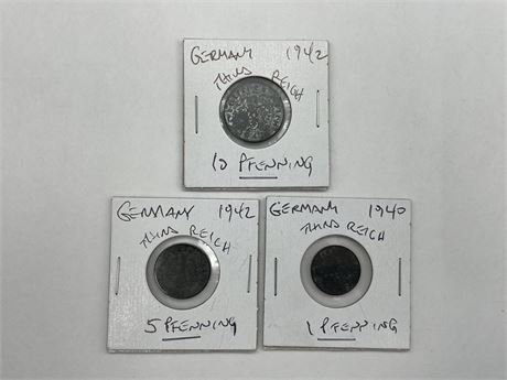 3 VINTAGE GERMAN THIRD REICH COINS 1940’s