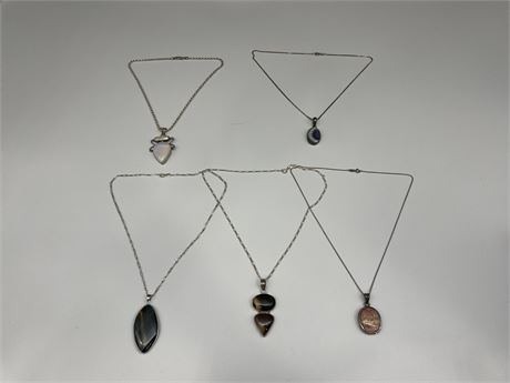 (5) 925 STERLING POLISHED STONE NECKLACES