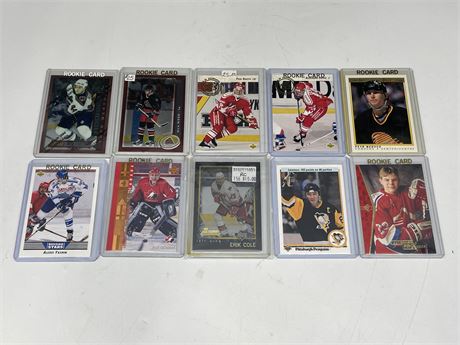 10 MISC NHL CARDS W/ MANY ROOKIES