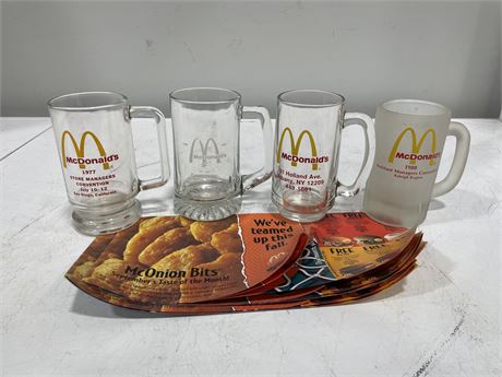 LOT OF 4 VINTAGE MCDONALDS CONNECTION MUGS & VINTAGE COUPONS