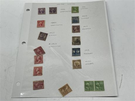 ONE PAGE OF U.S.A. STAMPS