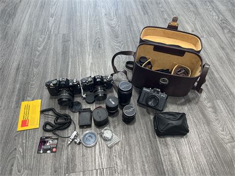 LOT OF CAMERAS, LENSES, ACCESSORIES & ECT