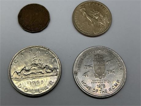 4 COLLECTABLE COINS - ASSORTED YEARS - ALL VINTAGE
