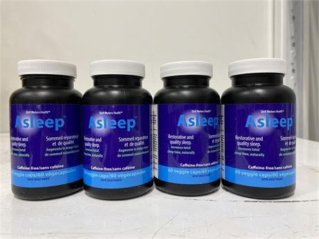 4 NEW SHIFT WORKERS HEALTH ASLEEP CAFFEINE-FREE TABLETS (60 TABLETS / BOTTLE)