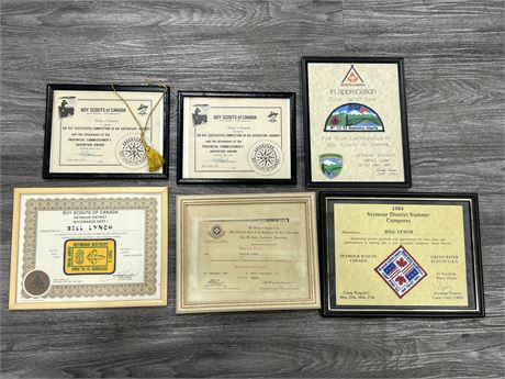 VINTAGE CANADIAN BOY SCOUTS FRAMED PATCHES & AWARDS