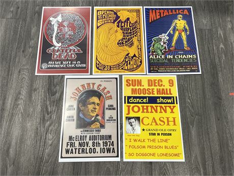 5 ROCK MUSIC POSTERS (11”x17”)