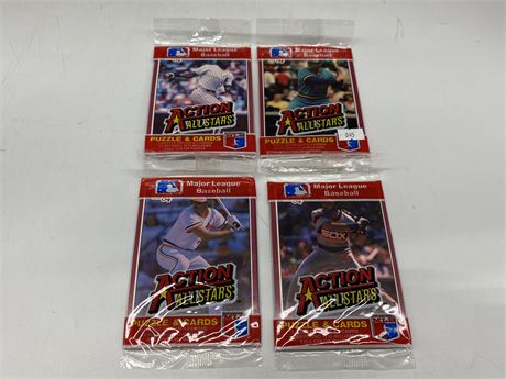 (4) 1984 UNOPENED LARGE DONRUSS ACTION ALLSTARS PUZZLE / CARD PACKS
