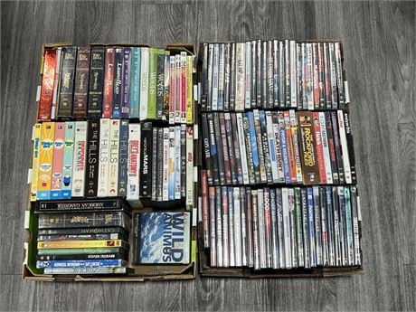 2 TRAYS OF MISC DVDS / BOX SETS