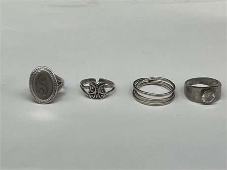 4 SILVER RINGS (SOME MARKED)