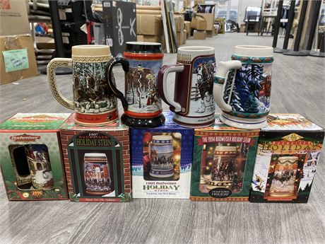 LOT OF 9 COLLECTIBLE 90’S BUDWEISER HOLIDAY STEINS