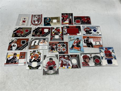 21 NHL JERSEY CARDS INCLUDING ROOKIES