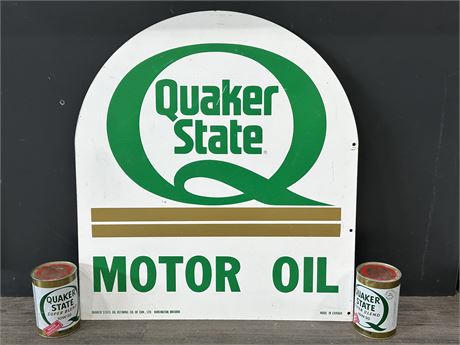 DOUBLE SIDED QUAKER HEAVY METAL SIGN + 2 CANS OF OIL (26.5”X29.5”)